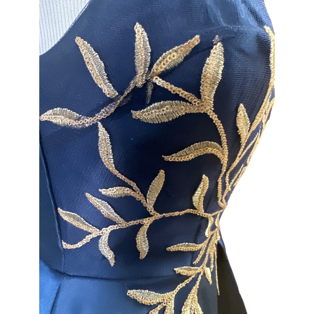 Say Yes to the Prom Navy Blue Gold Embroidered High-Low Gown Dress Size 0 - Picture 4 of 8